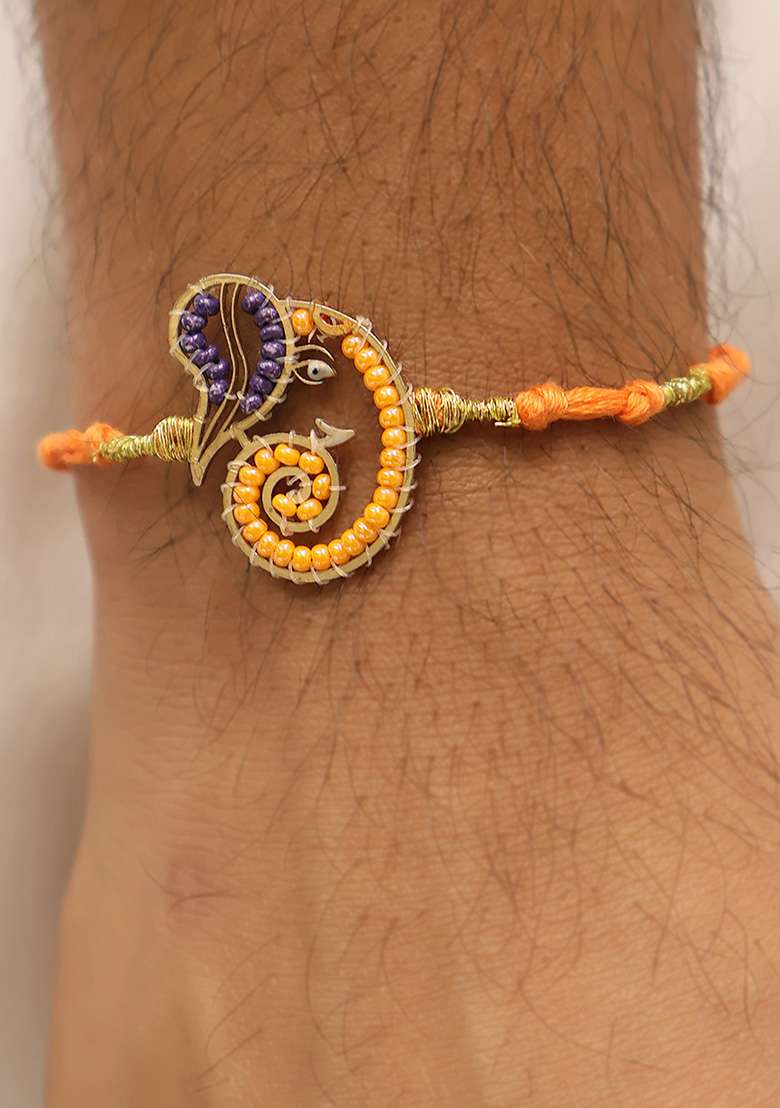 Orange Beads Thread Rakhi - Indya