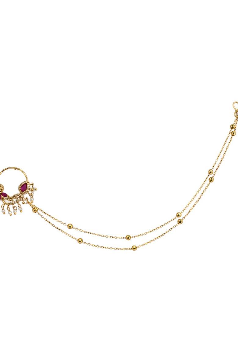 Golden Alloy Nose Ring - Indya