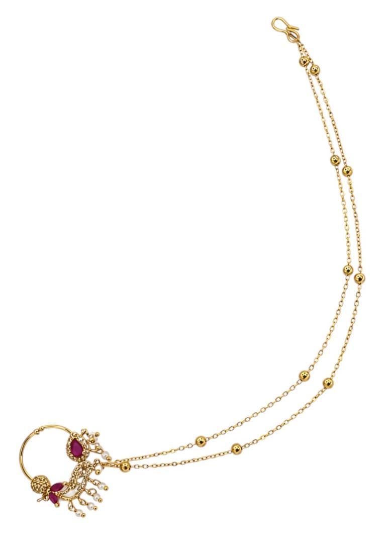 Golden Alloy Nose Ring - Indya