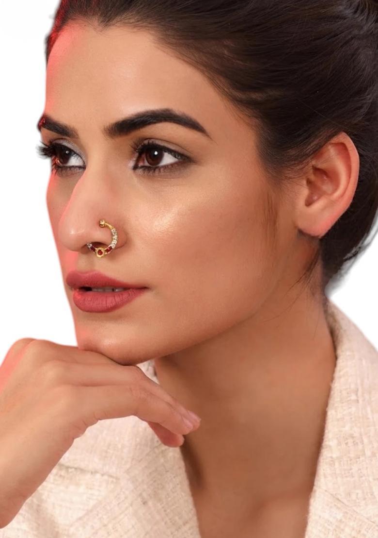 Golden Alloy Nose Ring - Indya