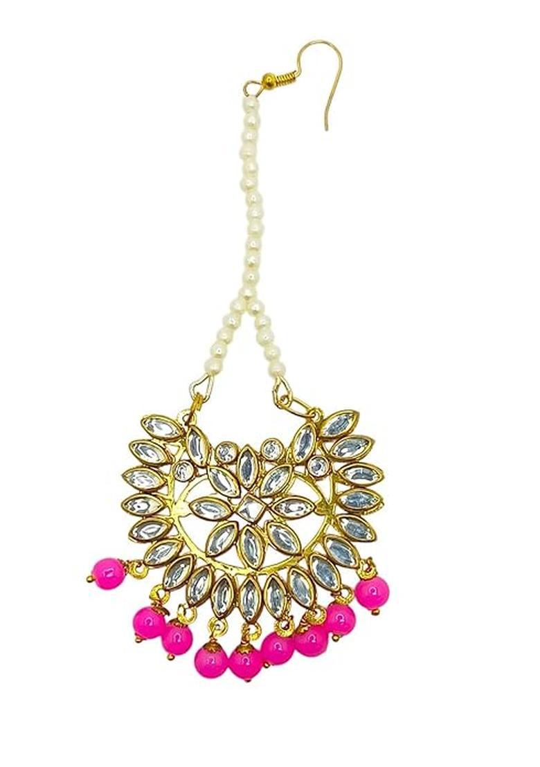 Golden Alloy Tikka And Earrings Set - Indya