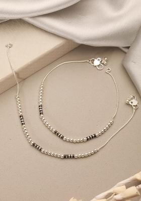 Silver Plated Artificial Stones And Beads Anklet