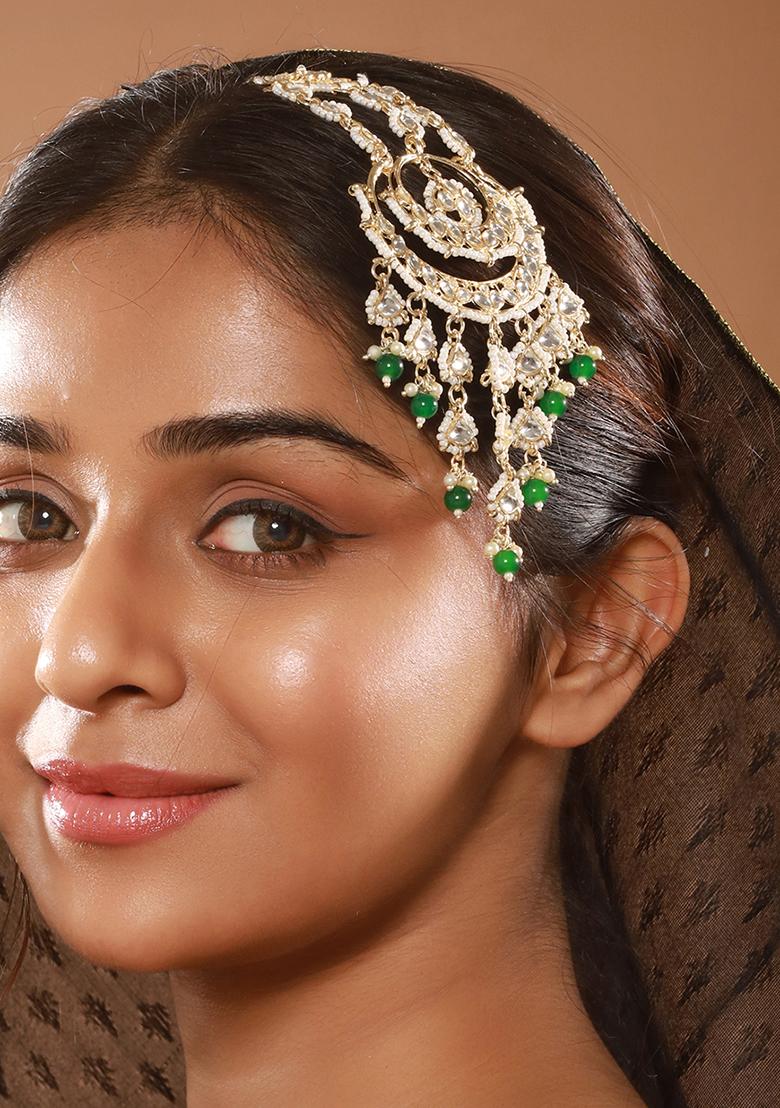 Gold Plated Kundan Studded Jhumar Passa Head Jewellery