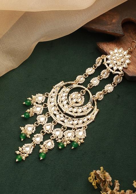 Gold Plated Kundan Studded Jhumar Passa Head Jewellery