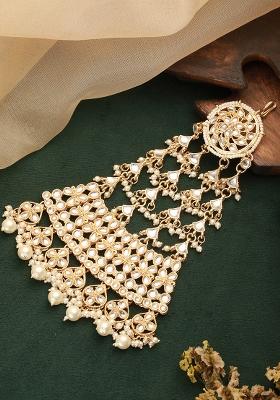 Gold Plated Kundan Studded Jhumar Passa Head Jewellery