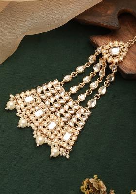 Gold Plated Kundan Studded Jhumar Passa Head Jewellery