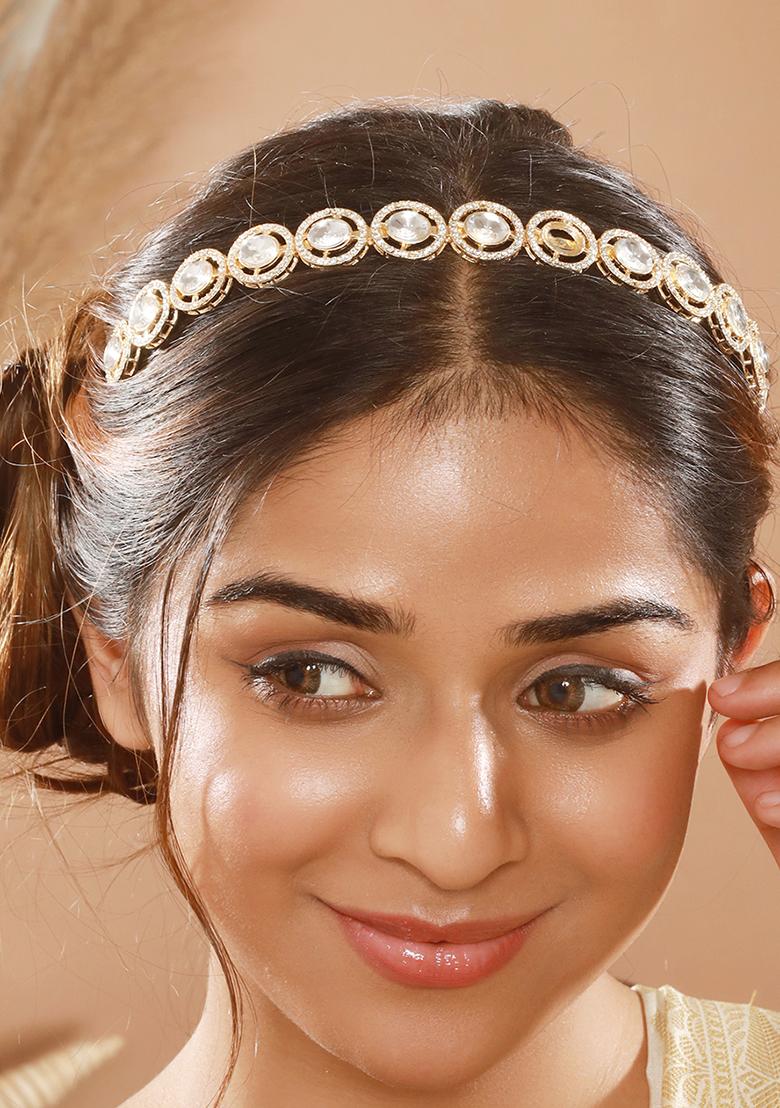 Gold Plated Kundan Studded Sheeshphool Head Jewellery