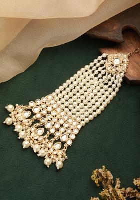 Gold Plated Kundan Studded Jhumar Passa Head Jewellery