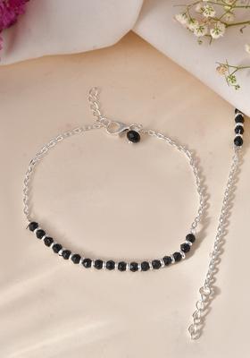 Elegant Silver Plated Black Bead Anklet  And  Traditional And Trendy