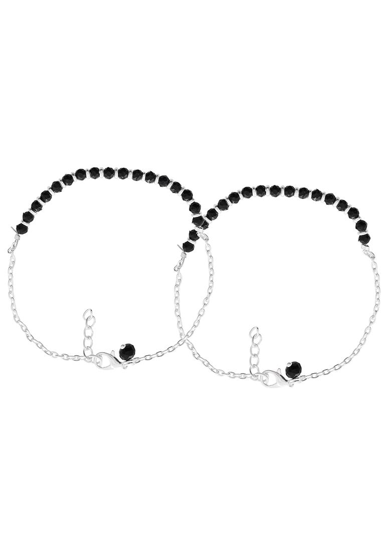Elegant Silver Plated Black Bead Anklet And Traditional And Trendy