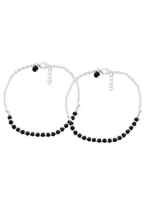 Elegant Silver Plated Black Bead Anklet And Traditional And Trendy