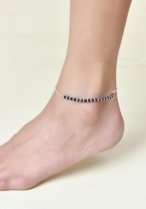 Elegant Silver Plated Black Bead Anklet And Traditional And Trendy