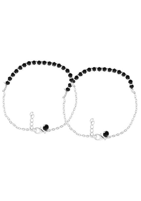 Elegant Silver Plated Black Bead Anklet And Traditional And Trendy