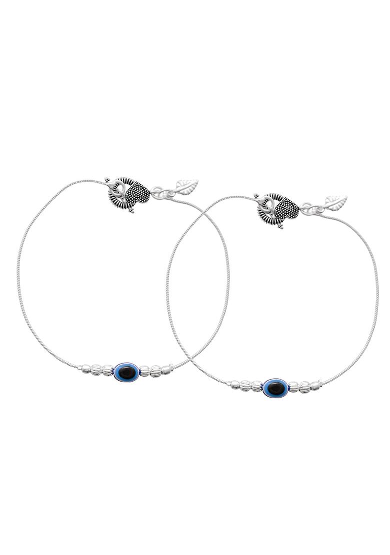 Oxidized Silver Heart Charm Anklet  And  Boho And Traditional