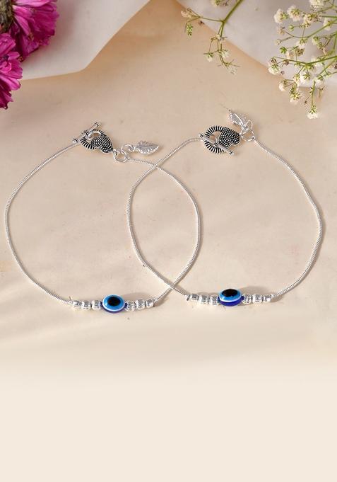 Oxidized Silver Heart Charm Anklet  And  Boho And Traditional