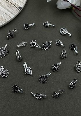 Set Of 21 Silver Plated Oxidised Stud Nosepins