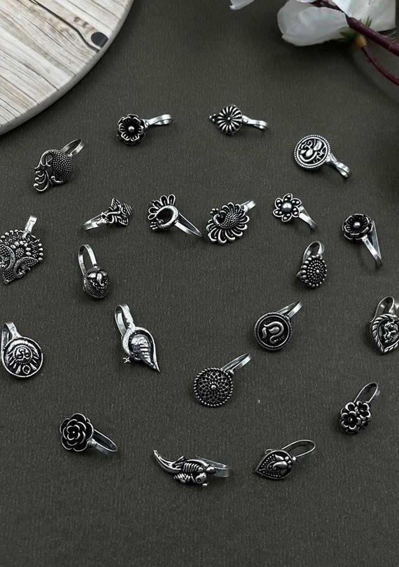 Set Of 21 Silver Plated Oxidised Stud Nosepins