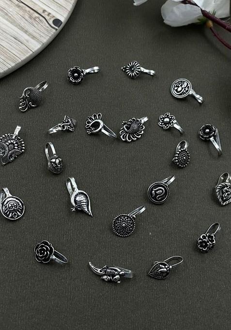 Set Of 21 Silver Plated Oxidised Stud Nosepins