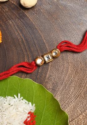 Red Gold Tone Kundan Rakhi