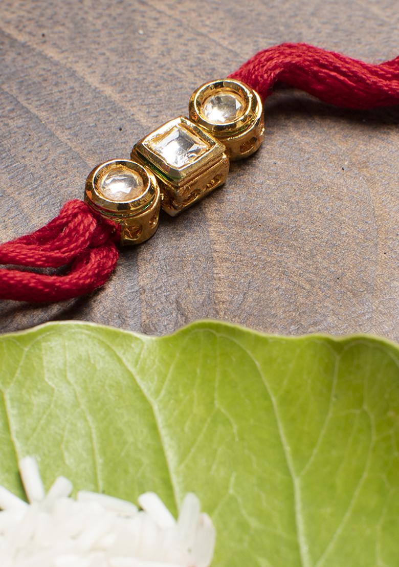 Red Gold Tone Kundan Rakhi