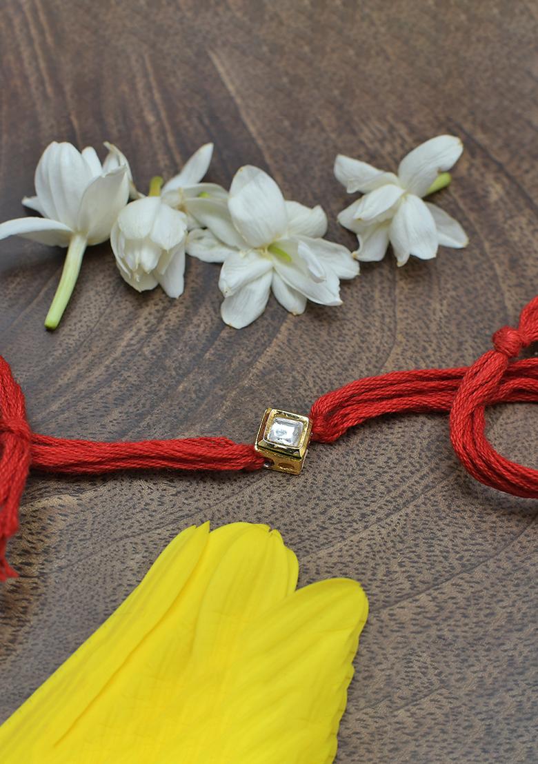 Red Gold Tone Kundan Rakhi