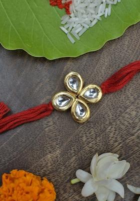 Kundan Floral Red Gold Tone Kundan Rakhi