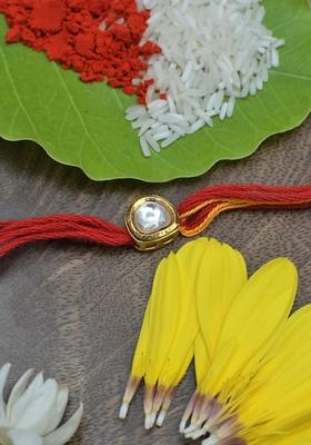 Red Yellow Gold Tone Kundan Rakhi
