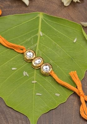 Yellow Orange Gold Tone Kundan Rakhi
