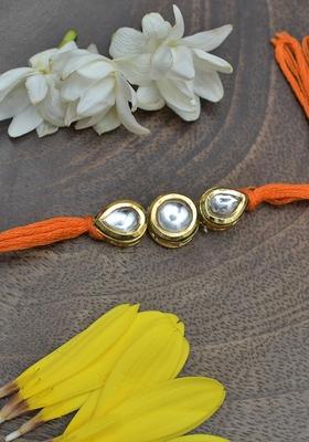 Orange Gold Tone Kundan Rakhi