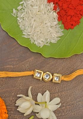 Yellow Gold Tone Kundan Rakhi