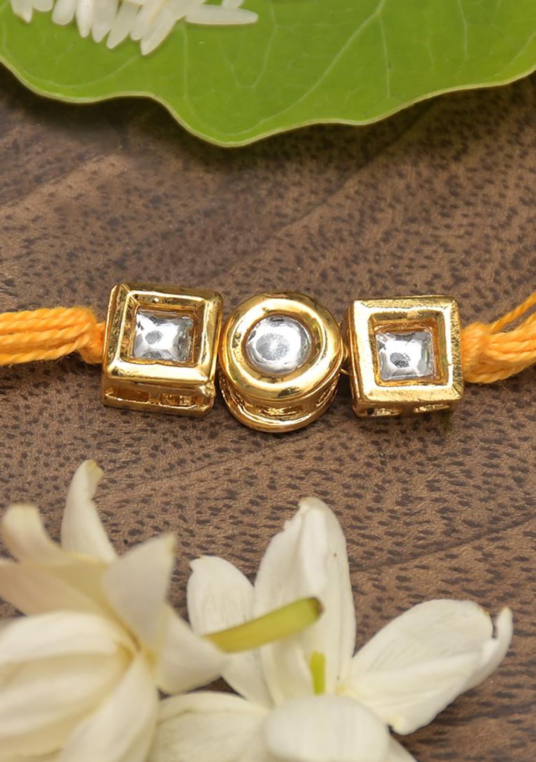 Yellow Gold Tone Kundan Rakhi