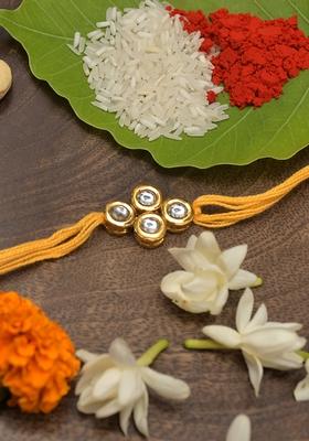 Yellow Gold Tone Kundan Rakhi