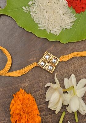Yellow Gold Tone Kundan Rakhi