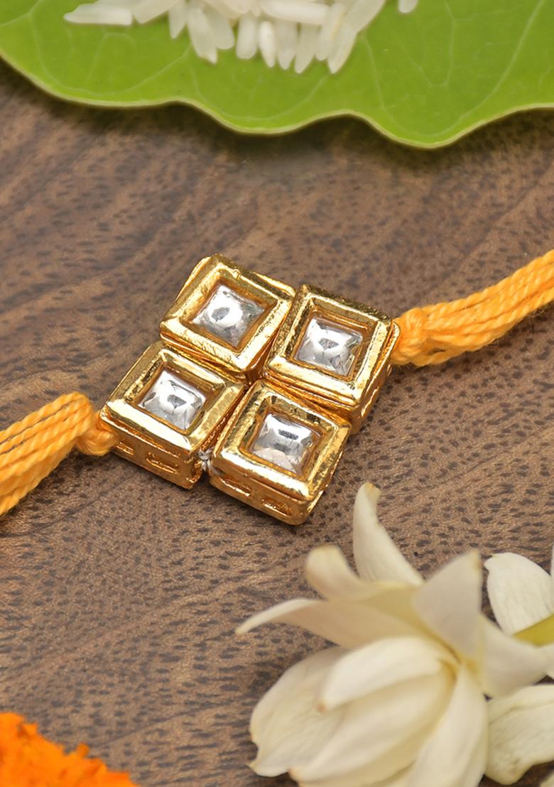 Yellow Gold Tone Kundan Rakhi
