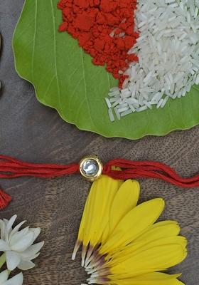 Red Gold Tone Kundan Rakhi