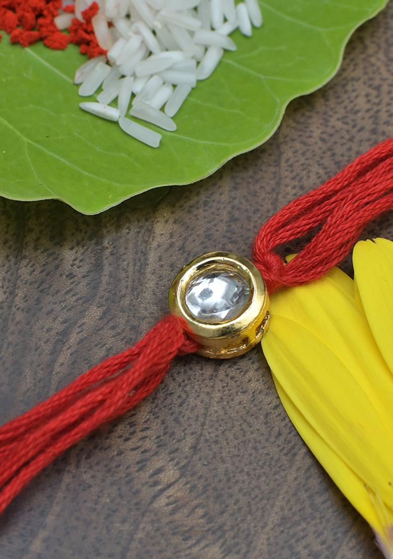 Red Gold Tone Kundan Rakhi