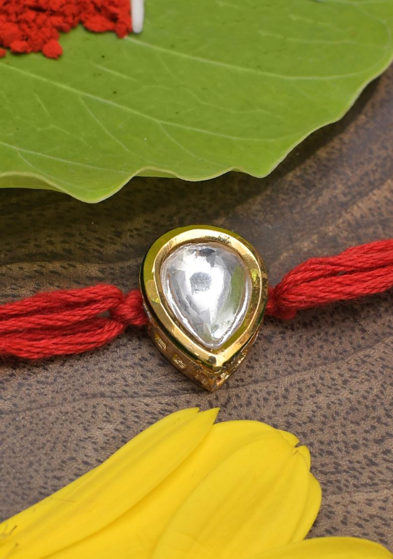 Red Gold Tone Kundan Rakhi