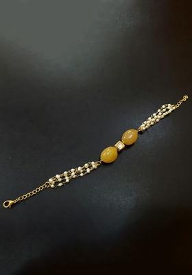 Yellow Beaded Kundan Inspired Pearl Bracelet