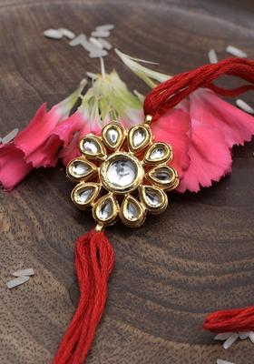 Red Gold Tone Kundan Rakhi