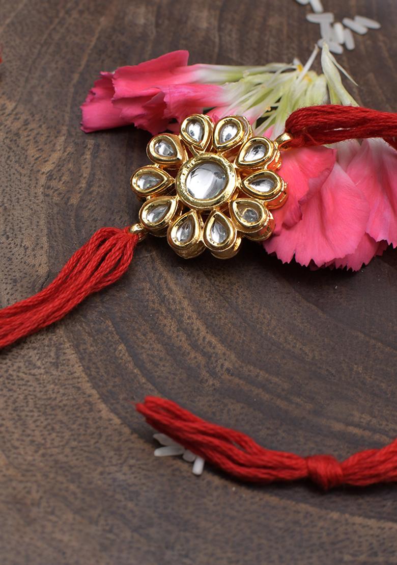 Red Gold Tone Kundan Rakhi
