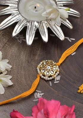 Kundan Floral Red Gold Tone Kundan Rakhi