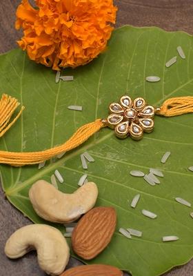 Gold Tone Kundan Pearl Rakhi