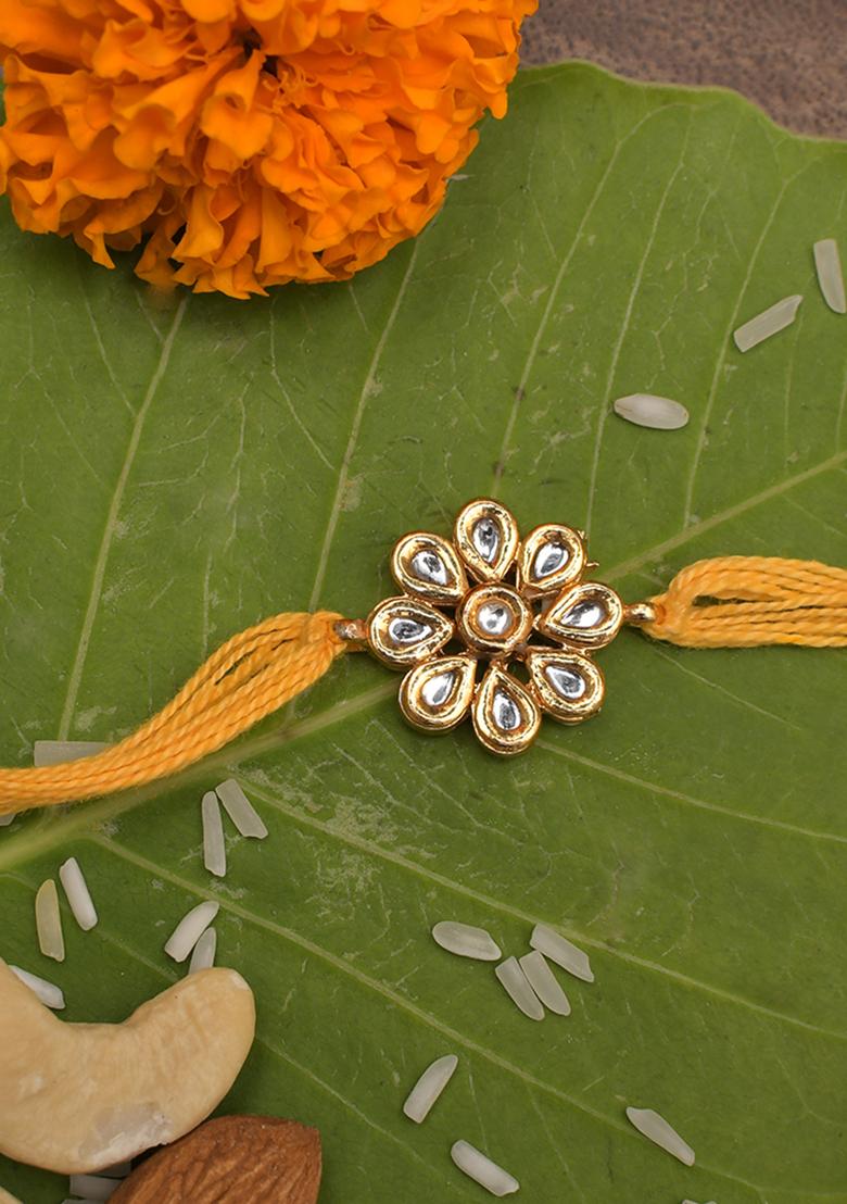 Gold Tone Kundan Pearl Rakhi