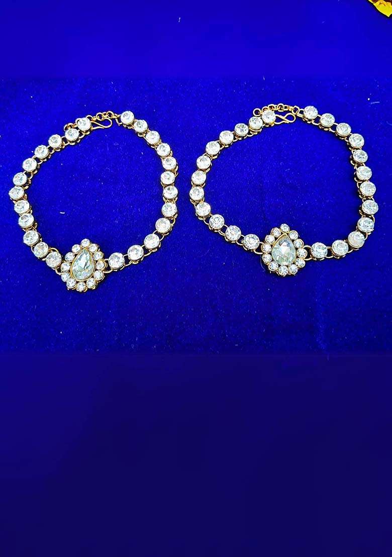 White Solid Brass Anklet - Indya