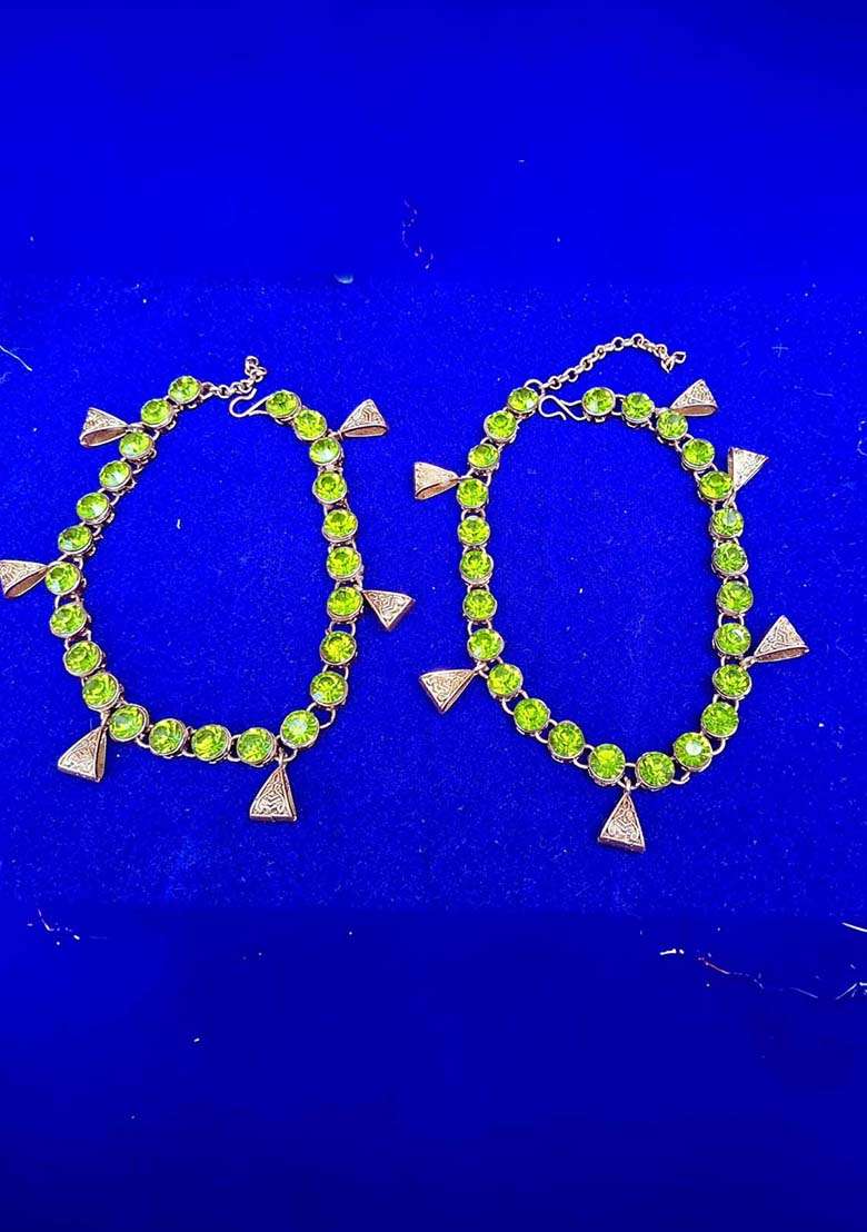Light Green Solid Brass Anklet - Indya