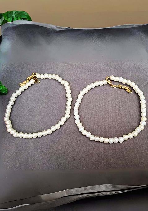 White Solid Moti Anklet