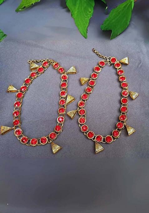 Red Solid Brass Anklet