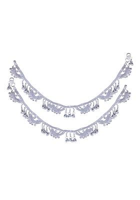 Rhodium Plated Artificial Stones Studded Anklets