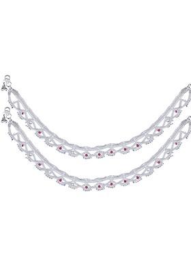 Rhodium Plated Artificial Stones Studded Anklets