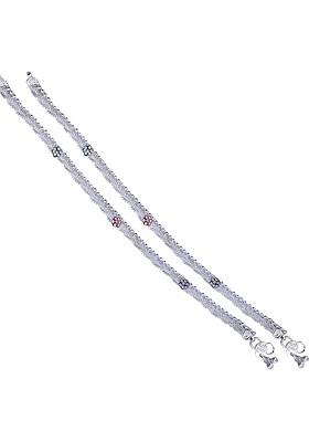 Rhodium Plated Artificial Stones Studded Anklets